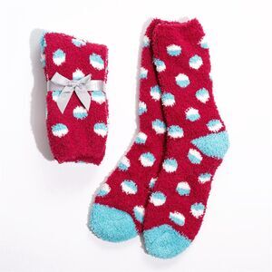 6 Pair Women's Fuzzy Slipper Socks Multicolor Polka Dot Bow